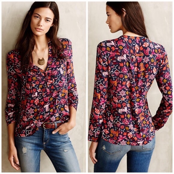 Anthropologie Tops - Maeve Anthropologie Moonflower Popover Blouse 10